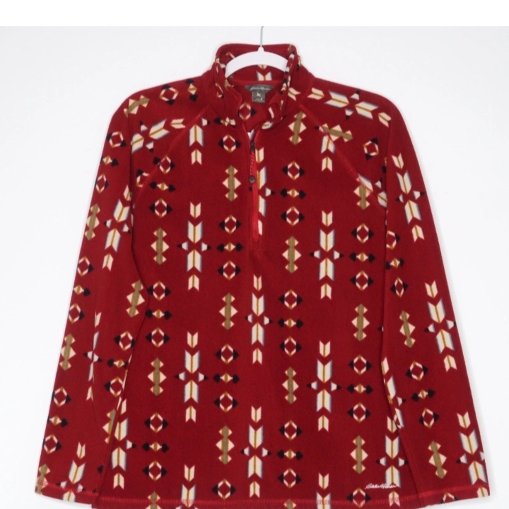 Eddie Bauer Women's Red Tribal 1/4 Zip Fleece Pullover Size Medium